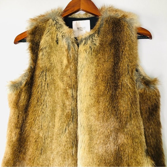 ZARA Trafaluc Outerwear Brown Faux Fur Vest Size S Mid-Length Jacket Sleeveless - Picture 2 of 8